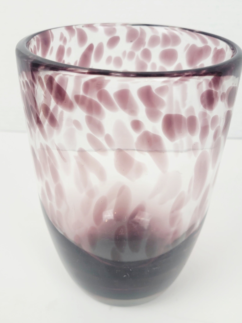 Tortoise Shell Pattern Hand Blown Art Glass Vase 7.5"~Thick Clear Purple~Leopard